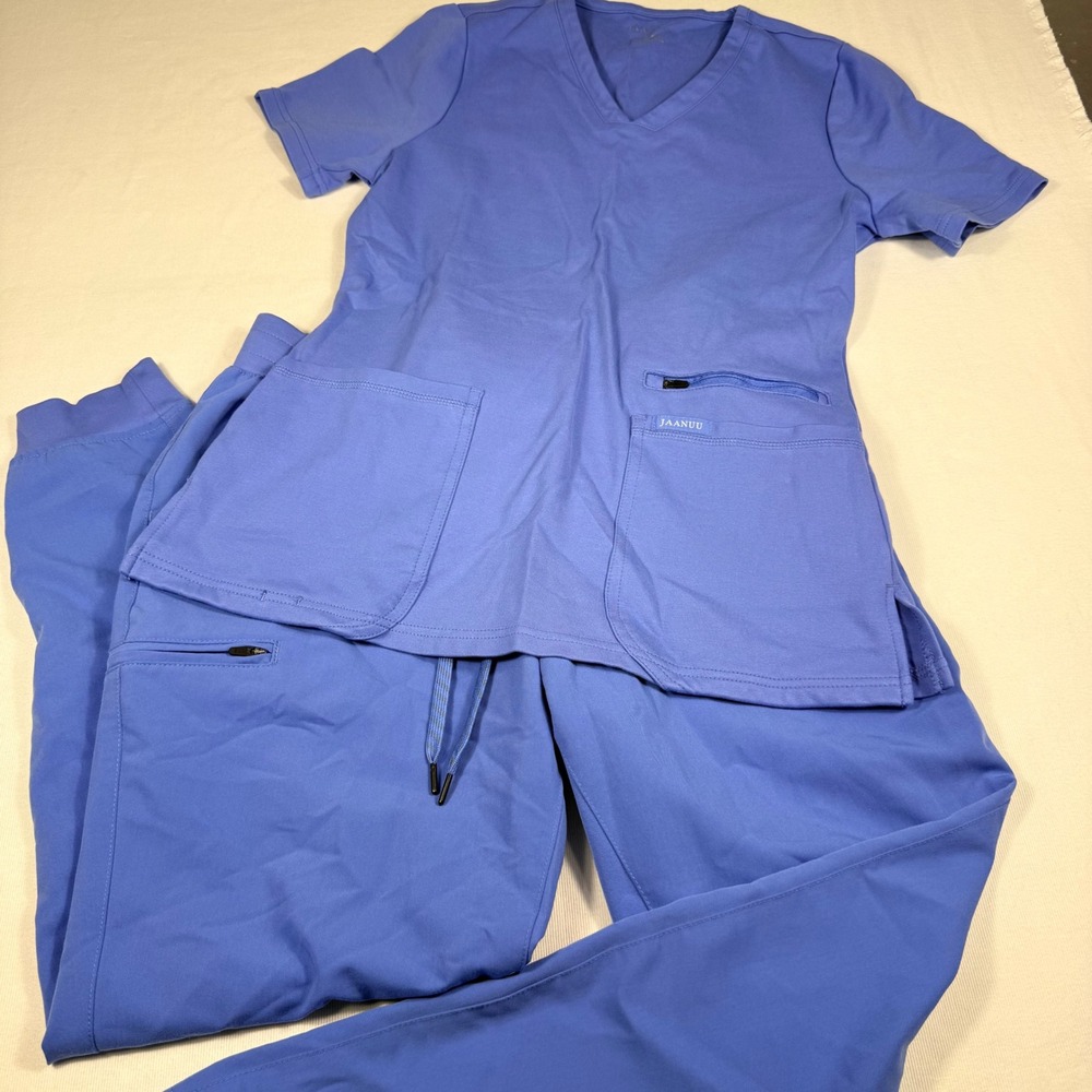 Jaanuu Scrub Set Size M Cobalt Blue V-Neck Top Jogger Pants J96202 Stretch